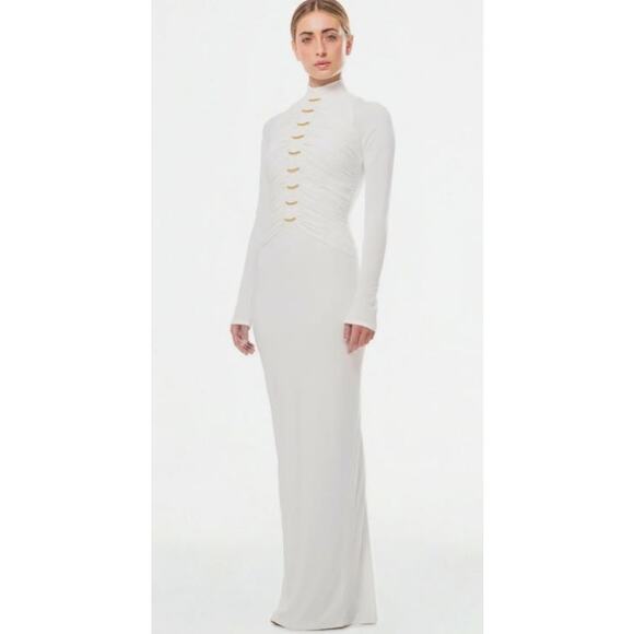Fernando Claro Circinus Long Sleeve Straight Maxi Dress Circinus White Small - Picture 2 of 8
